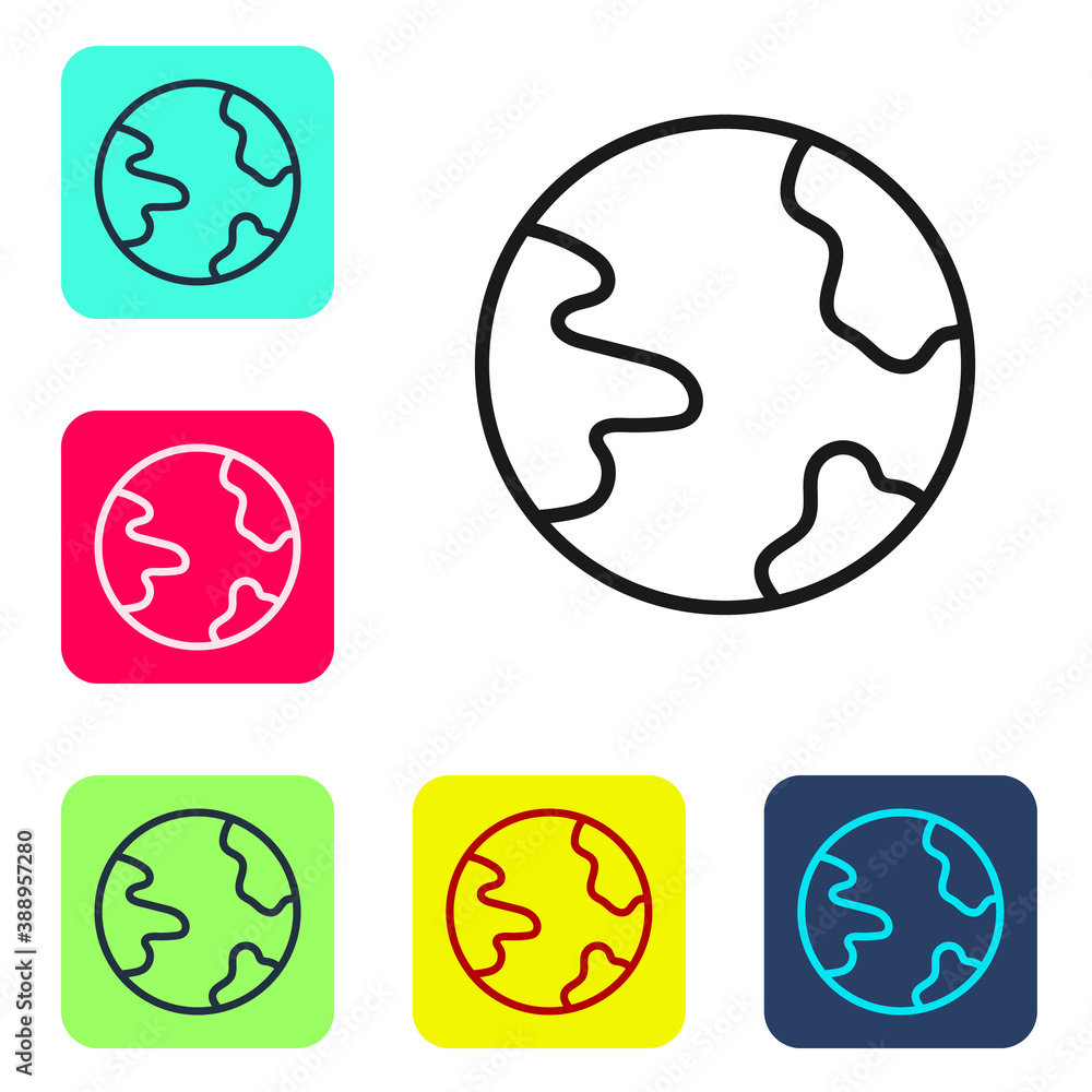 Poster black line worldwide icon isolated on white background. pin on globe. set icons in color square butt