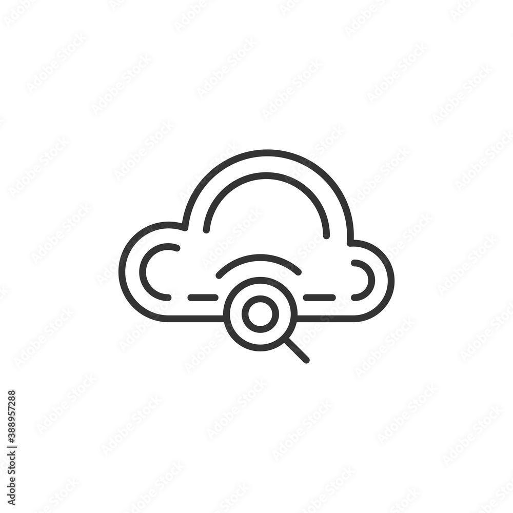 Poster cloud icon with image inside magnifier sign. vector black icon.
