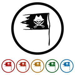 Pirate flag ring icon, color set