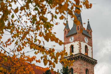Fototapeta na wymiar Bistrita city from Transylvania in Bistrita-Nasaud county - details and architecture from the centre of the town in an autumn day