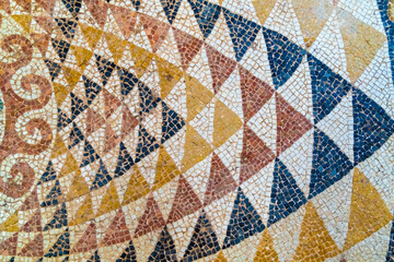 Roman era mosaic floors among the ruins of Ancient Corinth, a city-state (polis) on the Isthmus of Corinth, Peloponnese, Greece. 