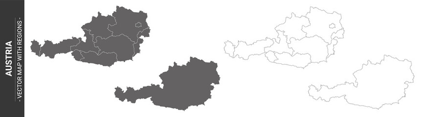 Fototapeta na wymiar 4 vector political maps of Austria with regions on white background 