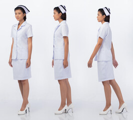 Profile Woman wear Nurse White uniform pants skirt and shoes