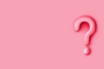Pink question mark isolate on pink pastel color wall background with shadow 3D rendering