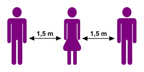 Sicherheitsabstand zwischen Menschen, symbolische Darstellung in einer Illustration