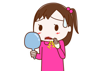 乾燥で唇がカサカサに荒れて痛い少女