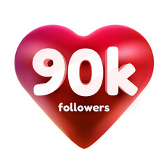 Followers thank you. Red heart for Social Network friends, followers, Web user Thank you celebrate of subscribers or followers and likes.