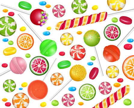 Colorful sweets set - hard candy, candy canes, jellies. Template for confectionery,shops,banner,poster,advertise.Vector