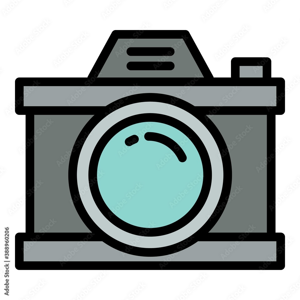 Poster retro camera icon. outline retro camera vector icon for web design isolated on white background