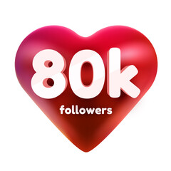 Followers thank you. Red heart for Social Network friends, followers, Web user Thank you celebrate of subscribers or followers and likes.