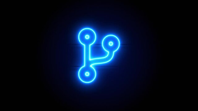 Code Branch neon sign appear in center and disappear after some time. Animated blue neon symbol on black background. Looped animation.
