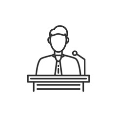 Icon of a tribune with a speaker. Vector black icon.