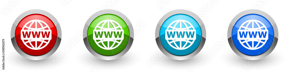 Fototapete web, www and internet silver metallic glossy icons, set of modern design buttons for web, internet a