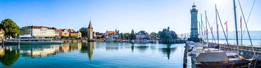 famous harbor with sailboats at the historic island of Lindau am Bodensee - Germany
