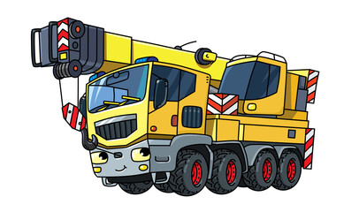 Funny autocrane or mobile crane with eyes
