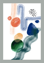 Vector Abstraction. Painting. Pictorial postcards. Paint, brushstrokes, lines, spots. Paintings for the interior.