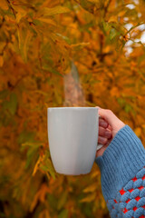 A hand holds a cup from which smoke comes out