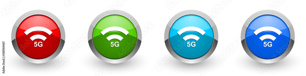 Aufkleber 5g internet wireless communication, network silver metallic glossy icons, set of modern design butto