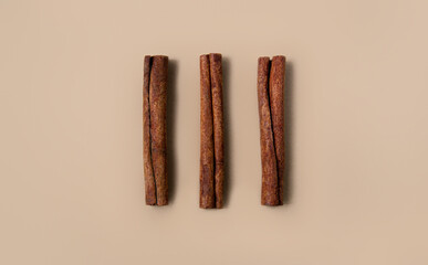 Cinnamon sticks on light background isolated close-up	
