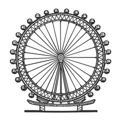 London Eye Millennium ferris wheel sketch engraving vector illustration. T-shirt apparel print design. Scratch board imitation. Black and white hand drawn image. - obrazy, fototapety, plakaty