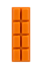 Orange chocolate bar isolated on white background. Top view