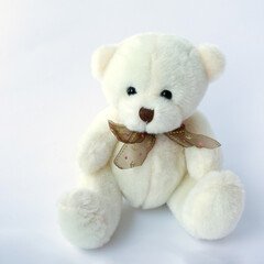 White plush  toy teddy bear on white background