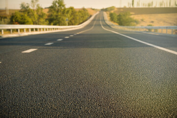 Beautiful view of empty asphalt highway. Road trip