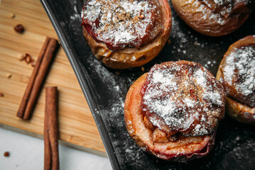 Christmas baked apples stuffed with brown sugar, cinnamon and nuts