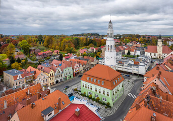 Gryfow Slaski, Poland - aerial view of Rynek square with historic building of Town Hall
