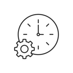 Time setup gear icon. Vector black icon.