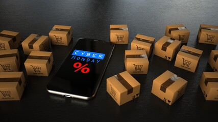 Fototapeta premium Smartphone Online Shopping Cyber Monday