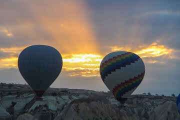 hot air balloon at sunset