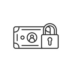 Dollar banknote with lock icon in flat style. Dollar cash safe. Vector black icon.