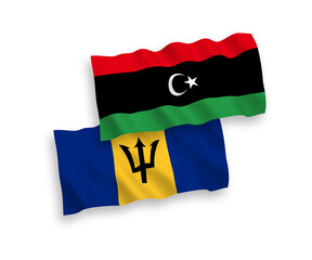 Flags of Barbados and Libya on a white background