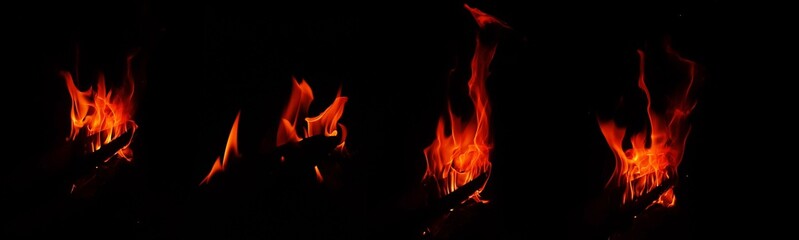 various style fire flame isolated in black background