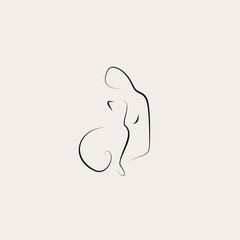 cat and woman line illustration icon vector logo design