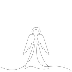 Obraz premium Christmas angel line drawing. Vector illustration