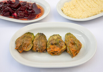 Turkish food appetizers isolated on white background, top view.