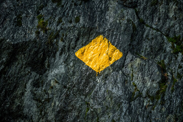 yellow swiss hiking trail sign