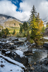 pristine mountain creek at Derborence in autumn in Valais