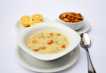 fish soup on isolated white  background.