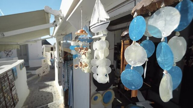 Small Souvenirs In Front Of A Shop in Oia, Santorini, Greece