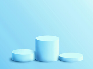 Blank blue product podium pedestals isolated on blue pastel color background with shadow 3D rendering