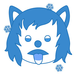 stuck emoticon with hanging frozen tongue, simplistic facial expression vector illustration, wolf cartoon character, simple hand drawn line icon from a set