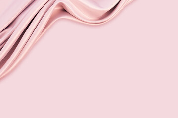 Beautiful elegant wavy light pink satin silk luxury cloth fabric texture with monochrome background...
