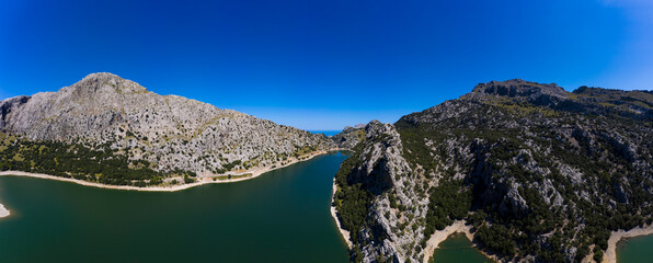 aerial view, Reservoir, Embalse de Gorg Blau, Tramuntana, Mallorca, Balearic Islands, Spain,