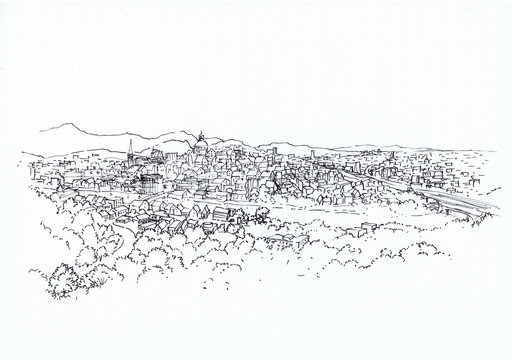Hand drawing of a fictional city