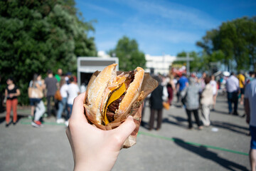 cheese burger in the park