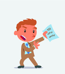 cartoon character of businessman arguing effusively with document in hand