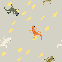 Vector seamless pattern with cute gecko